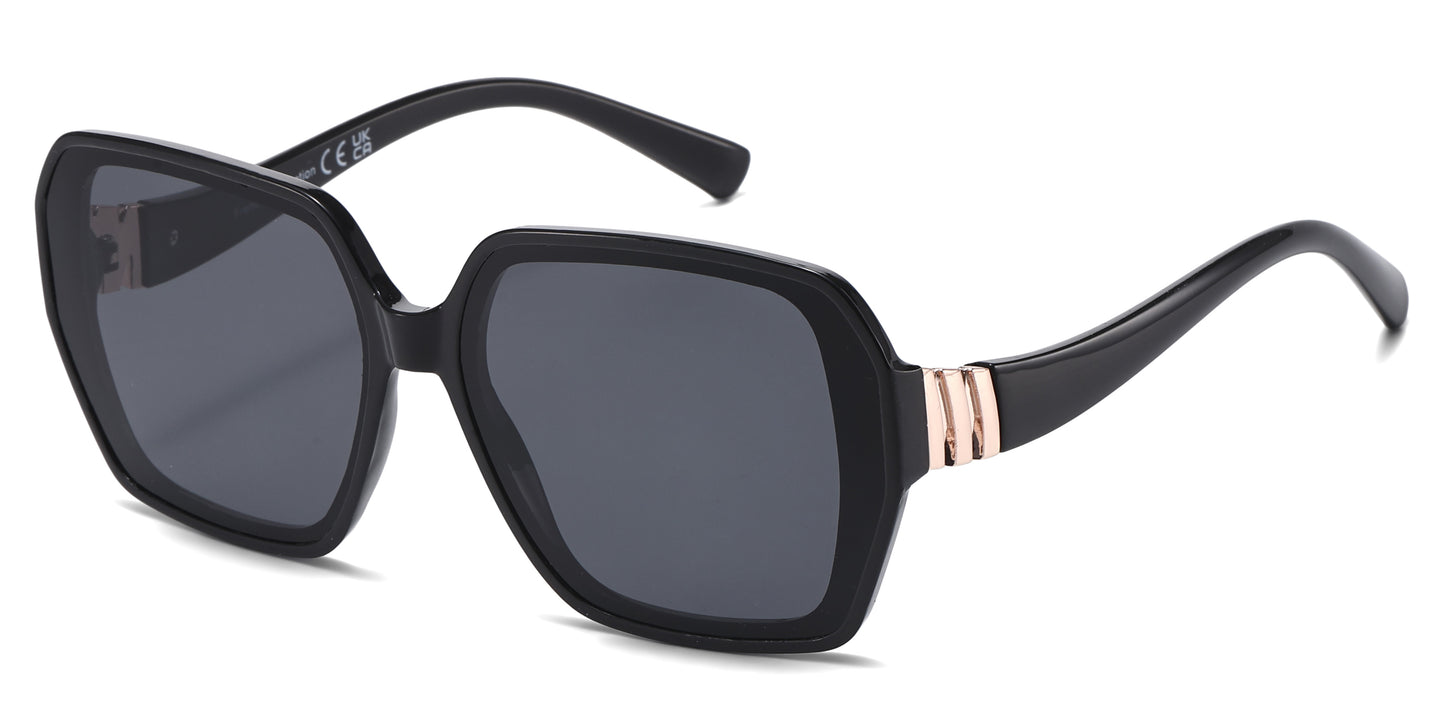 FC 5851 - Large Square Plastic Sunglasses with Curved Temple