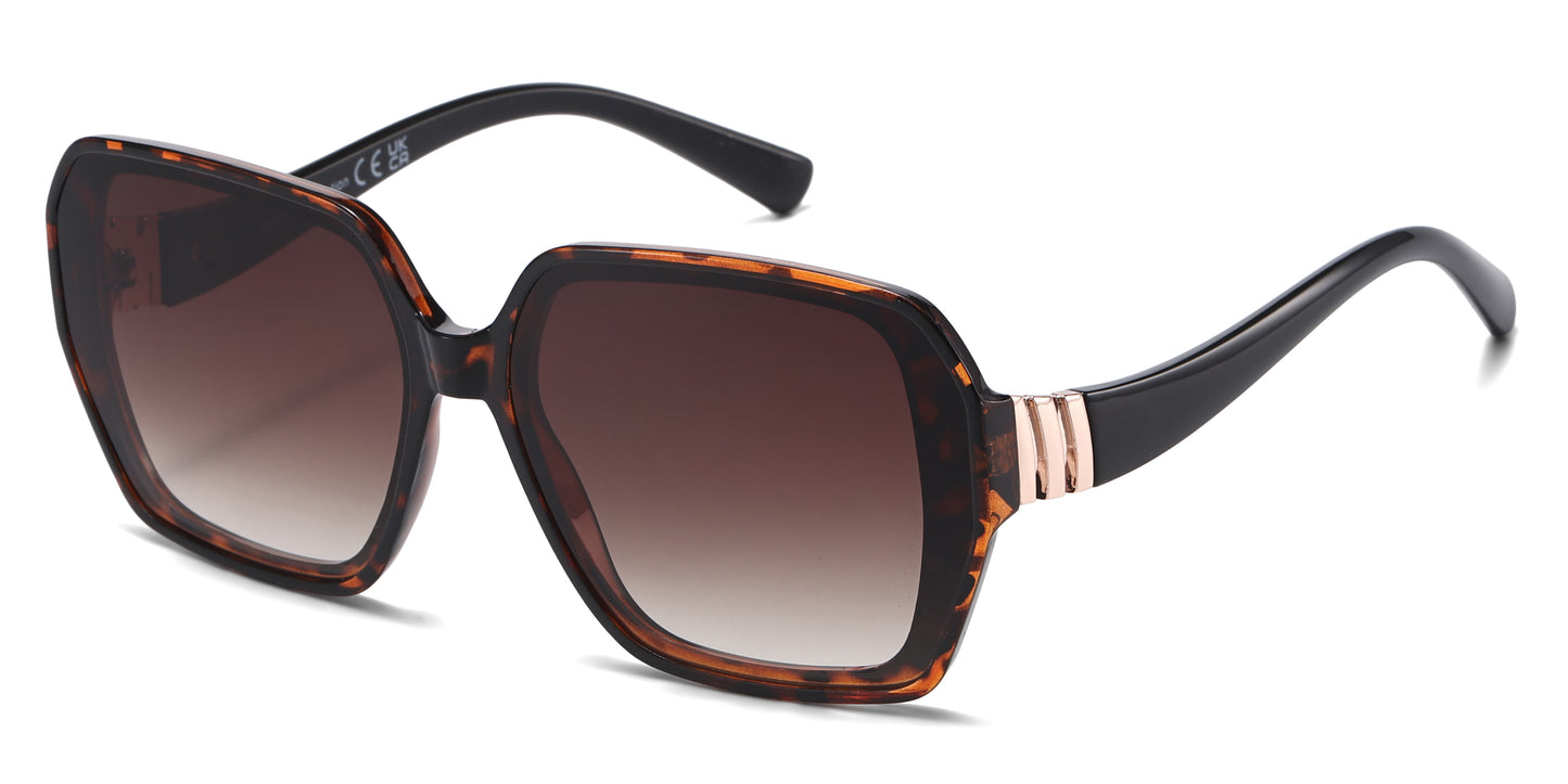 FC 5851 - Large Square Plastic Sunglasses with Curved Temple