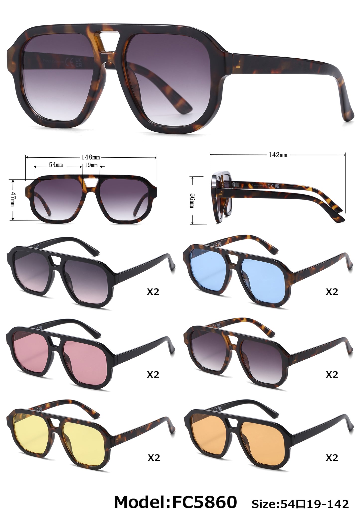 FC 5860 - Fashion Square Brow Bar Plastic Sunglasses