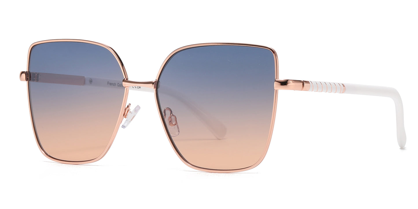 FC 6548 - Metal Cat Eye Flat Lens Sunglasses