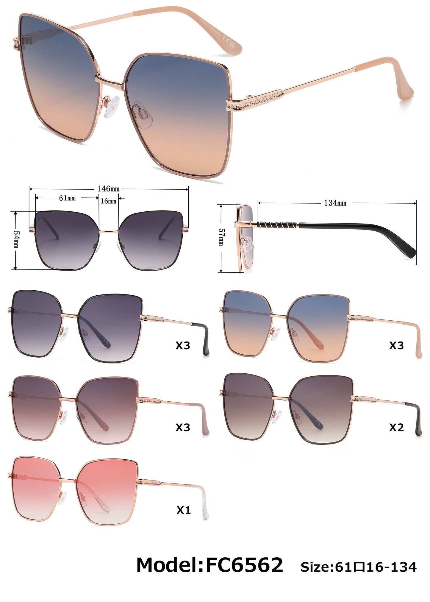 FC 6562 - Fashion Metal Cat Eye Sunglasses