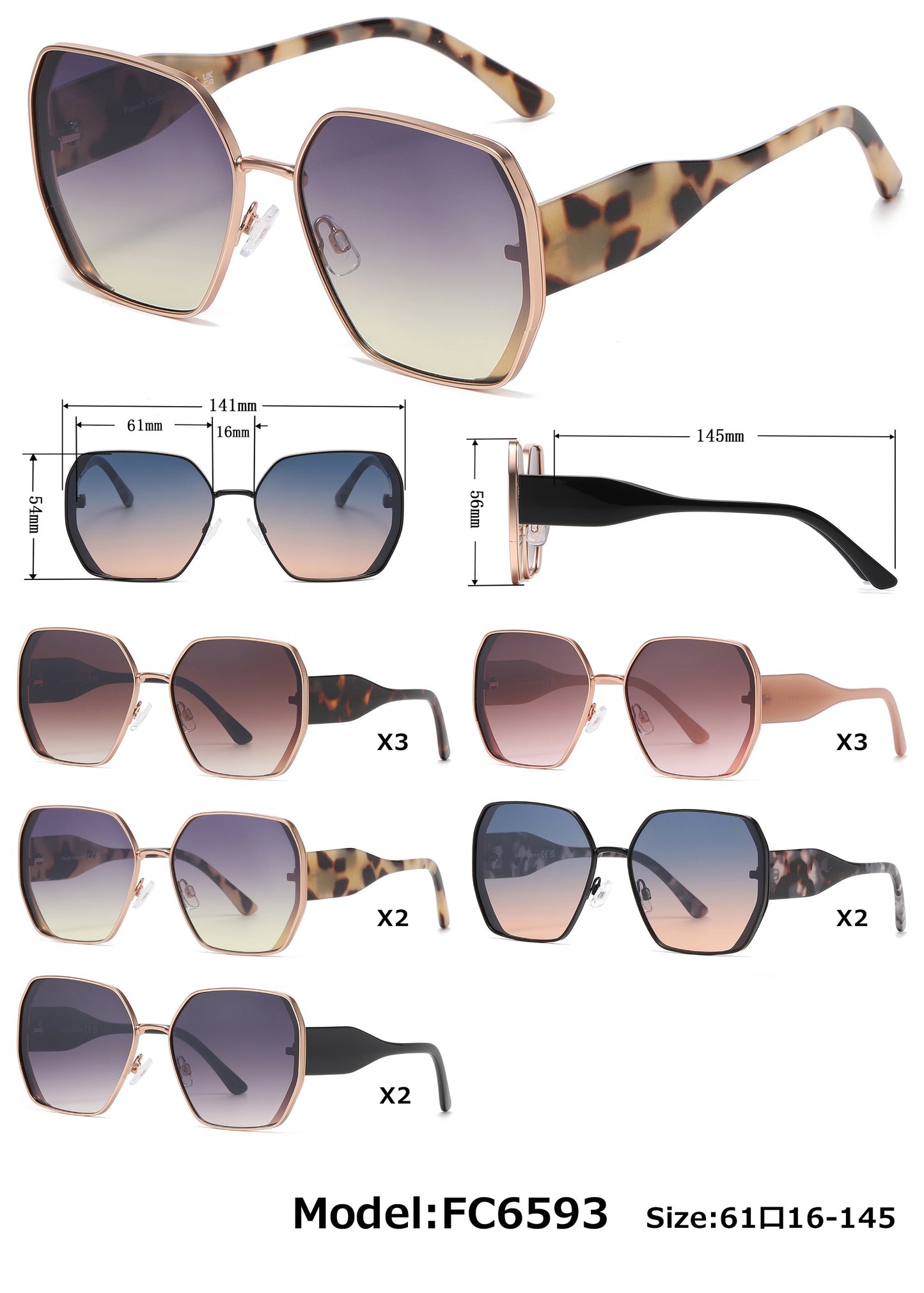 FC 6593 - Fashion Metal Hexagon Shaped Women Sunglasses