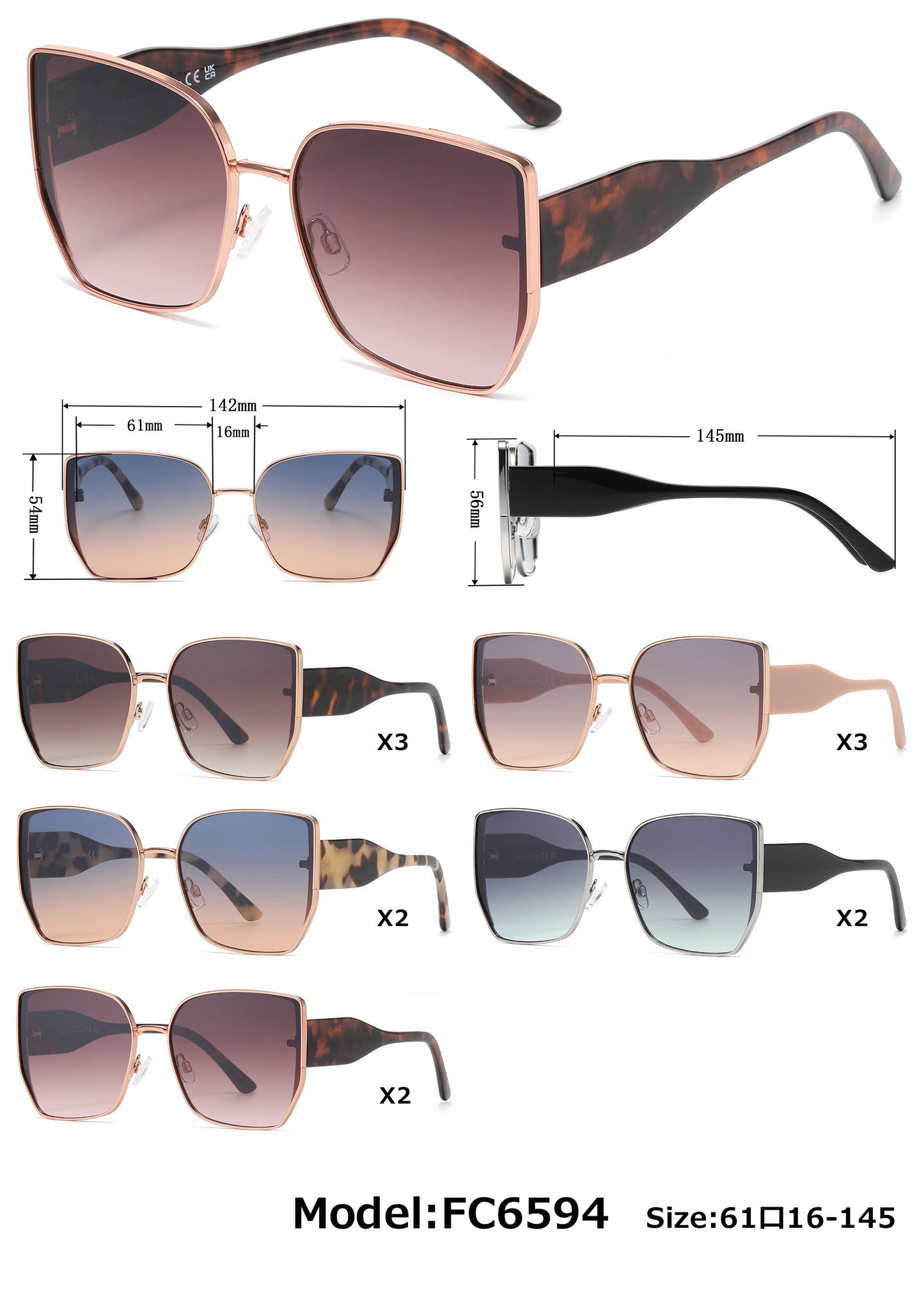 FC 6594 - Square Butterfly Metal Women Sunglasses