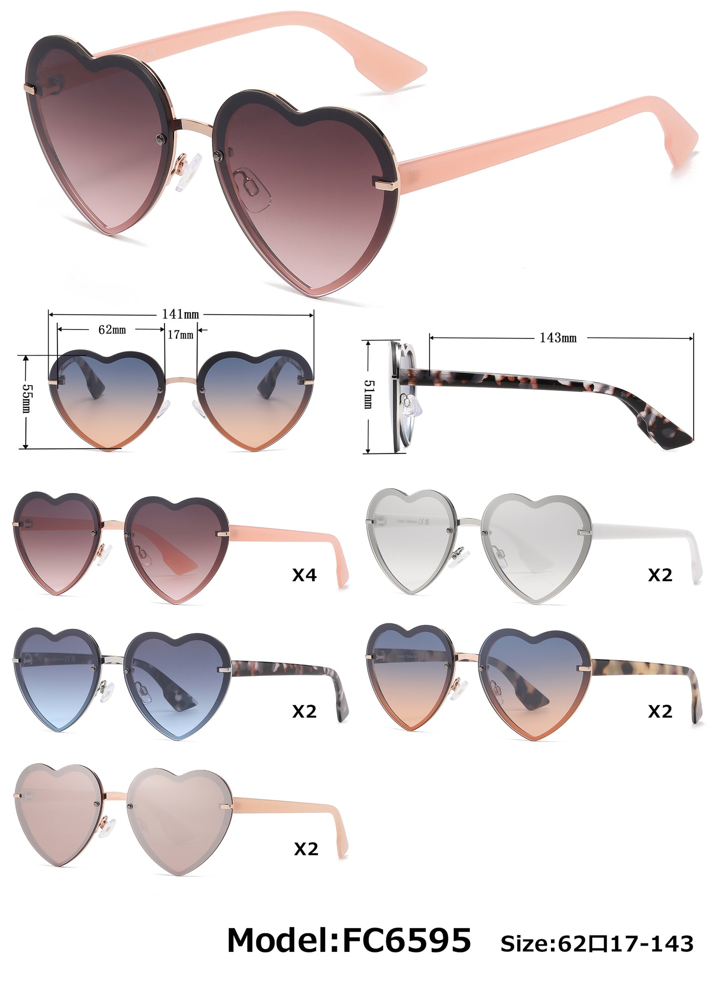 FC 6595 - Rimless Heart Shape Metal Sunglasses