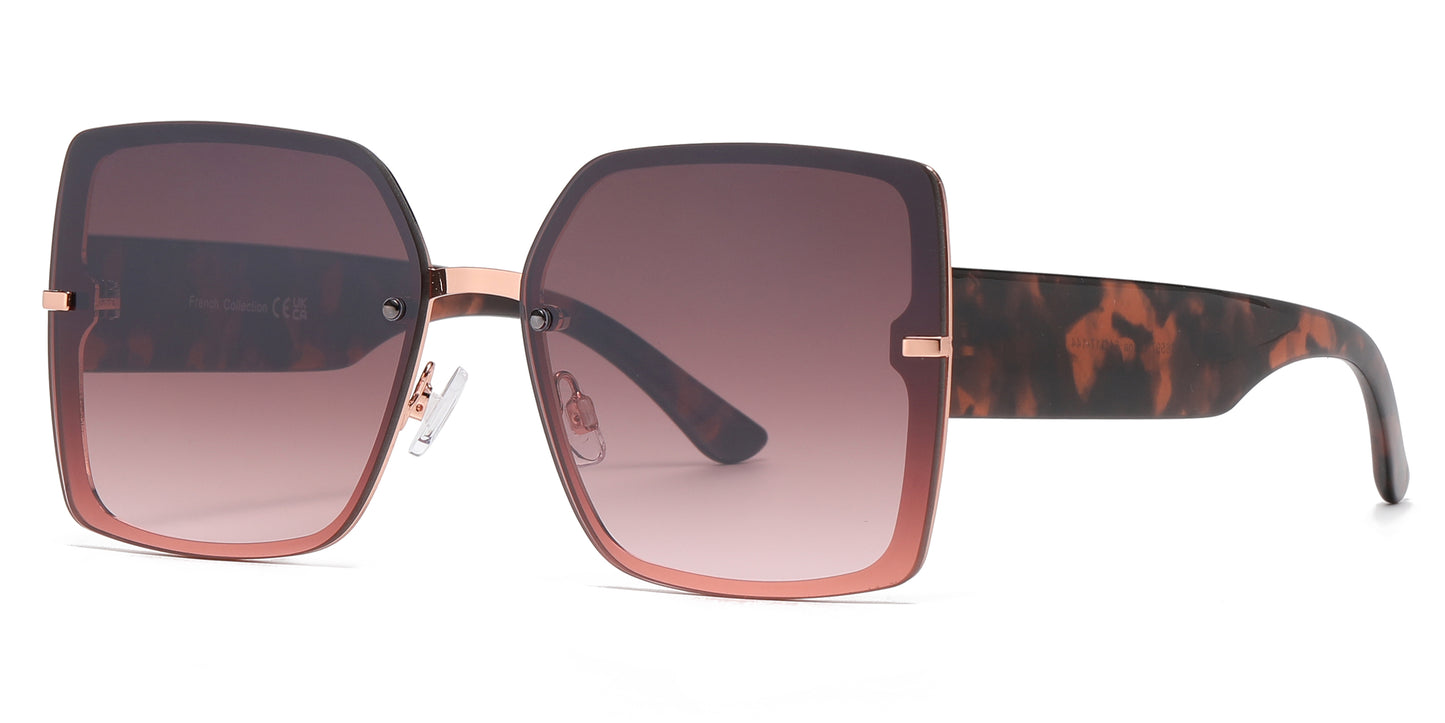 FC 6597 - Large Rimless Square Women Metal Sunglasses