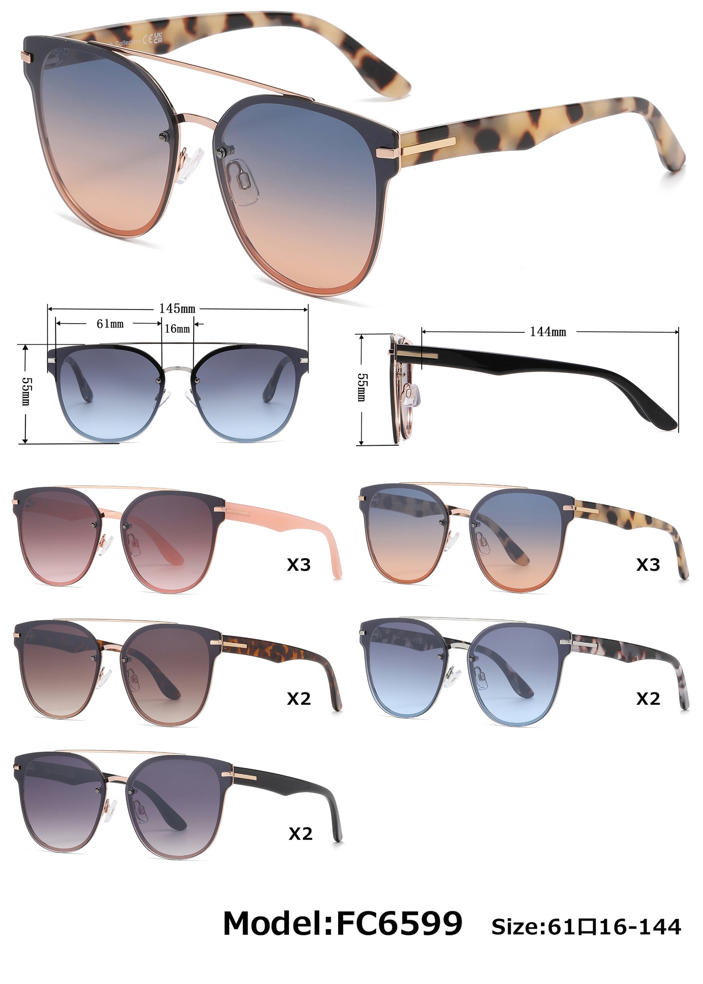 FC 6599 - Fashion Metal Rimless Sunglasses