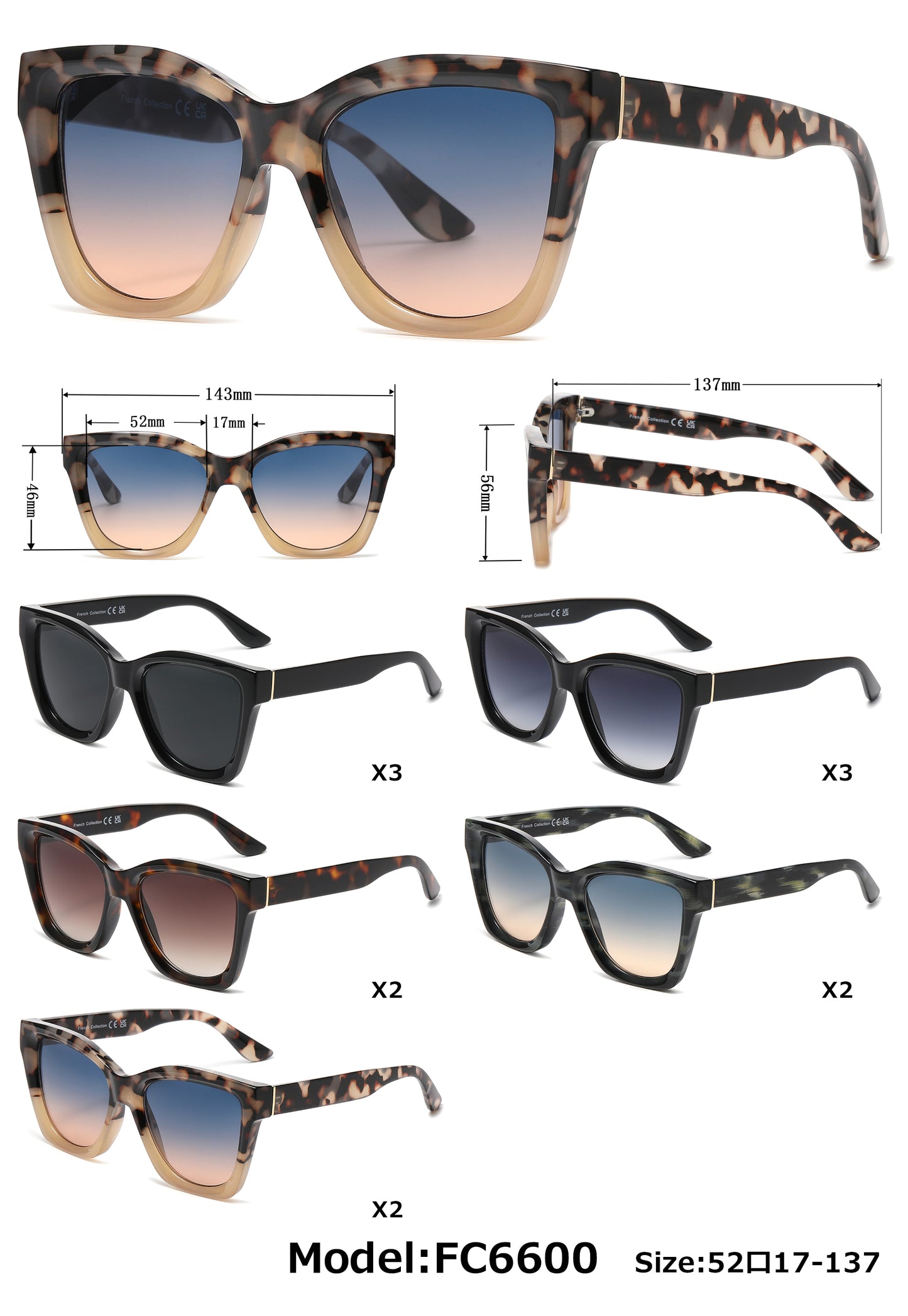 FC 6600 - Square Thick Frame Plastic Sunglasses