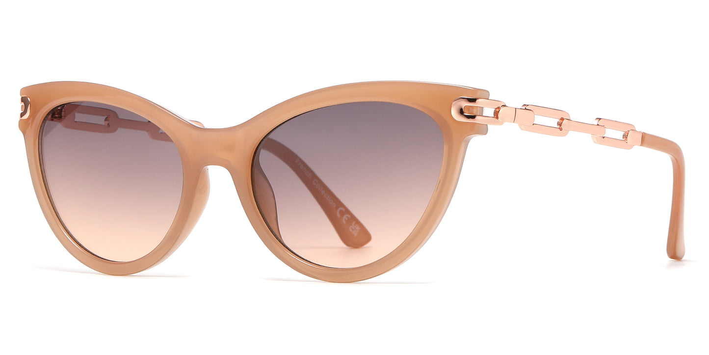 FC 6601 - Cat Eye with Chain Detail on Temple Plastic Sunglasses