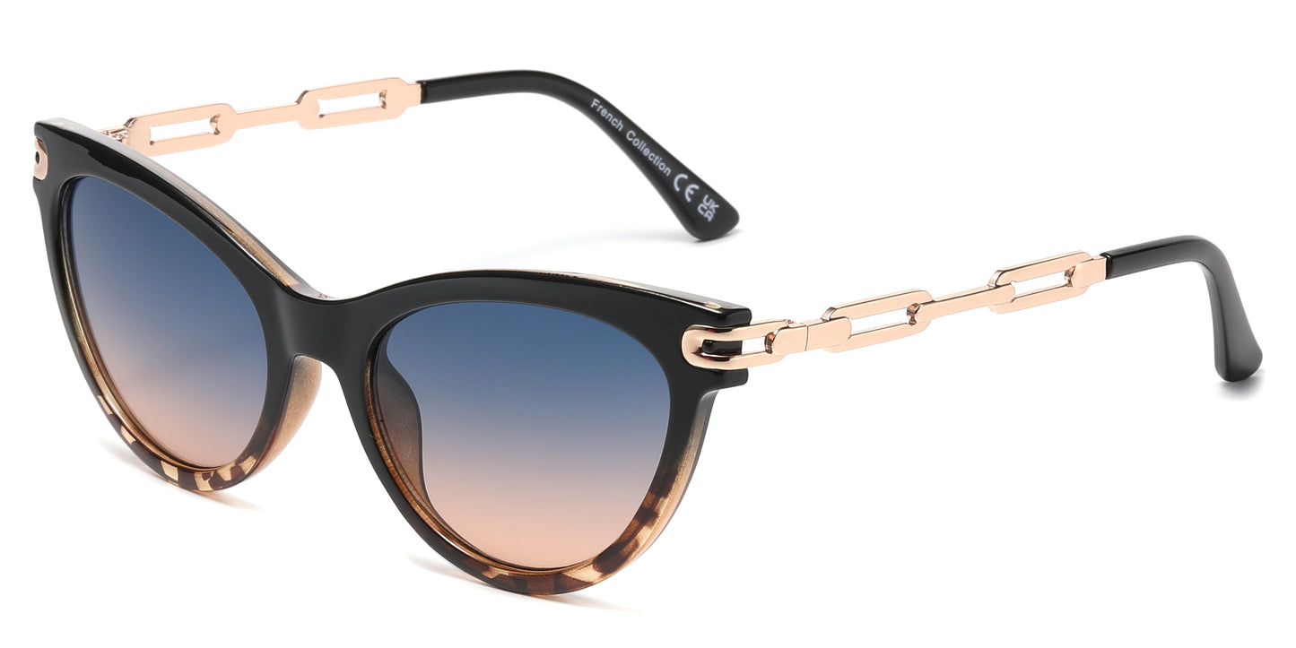 FC 6601 - Cat Eye with Chain Detail on Temple Plastic Sunglasses