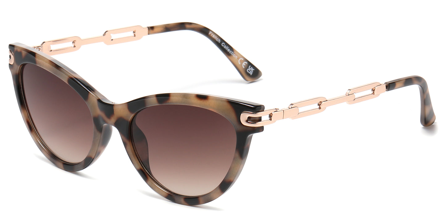 FC 6601 - Cat Eye with Chain Detail on Temple Plastic Sunglasses