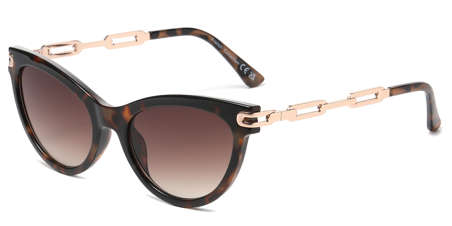 FC 6601 - Cat Eye with Chain Detail on Temple Plastic Sunglasses