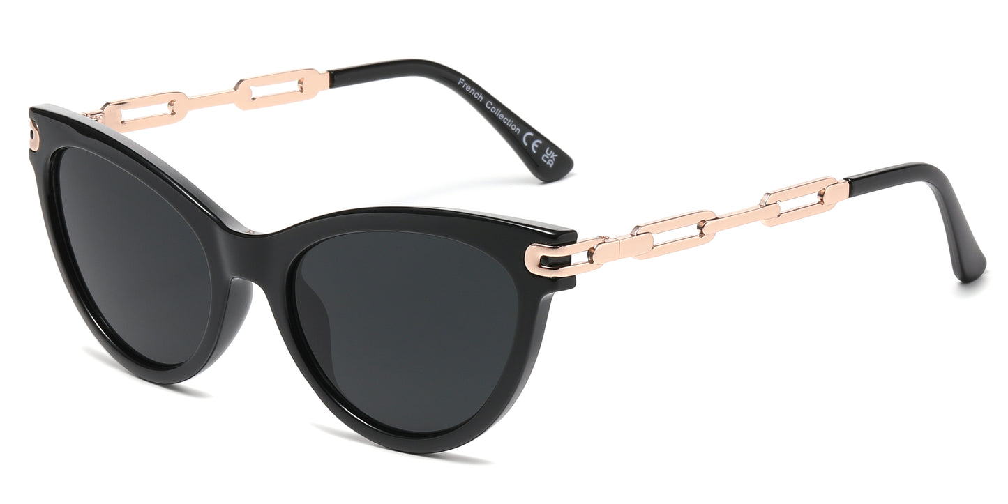 FC 6601 - Cat Eye with Chain Detail on Temple Plastic Sunglasses