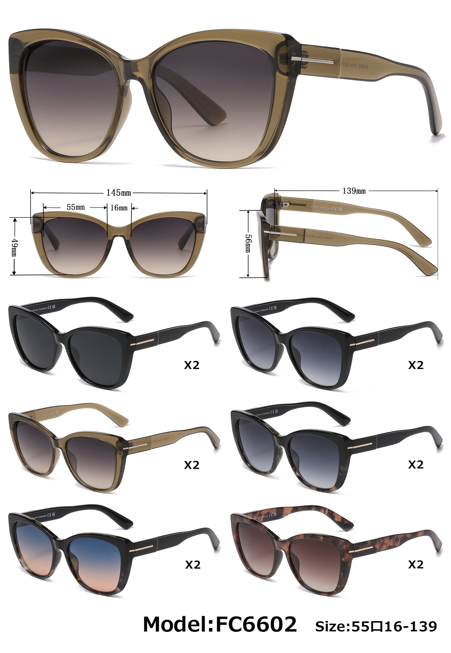 FC 6602 - Fashion Plastic Cat Eye Sunglasses