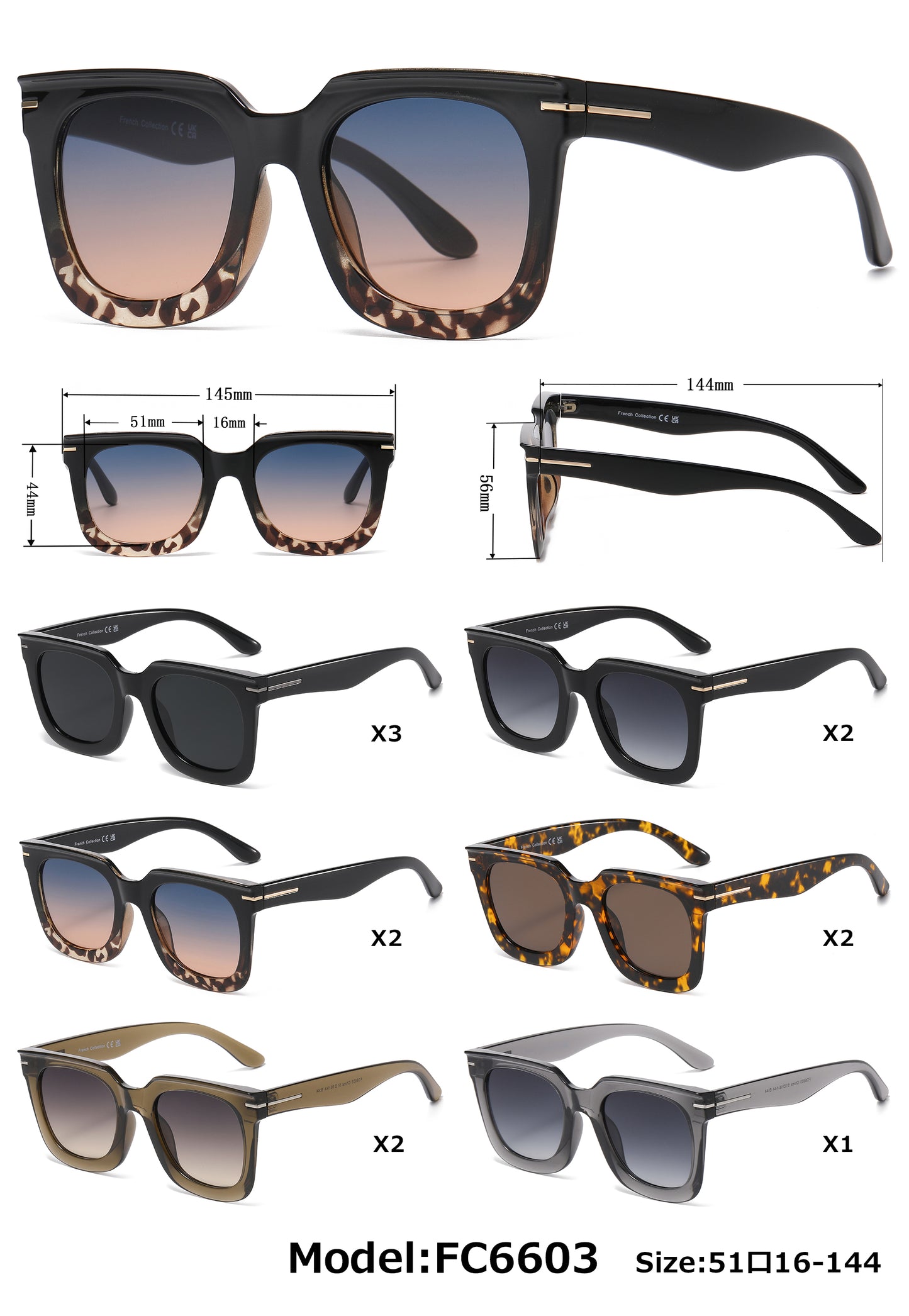 FC 6603 - Square Fashion Plastic Sunglasses