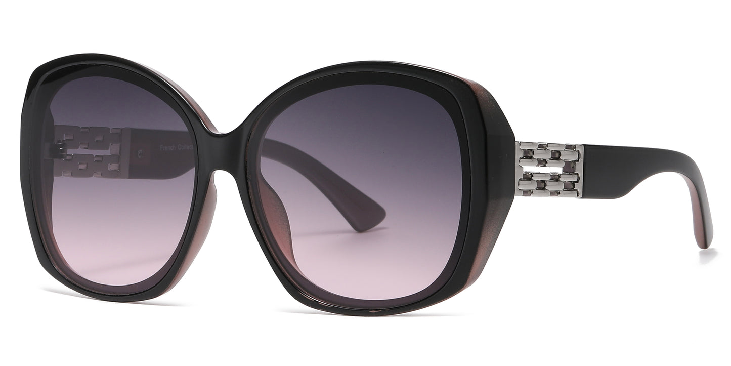 FC 6605 - Butterfly Women Plastic Sunglasses With Chain Detail on Temple