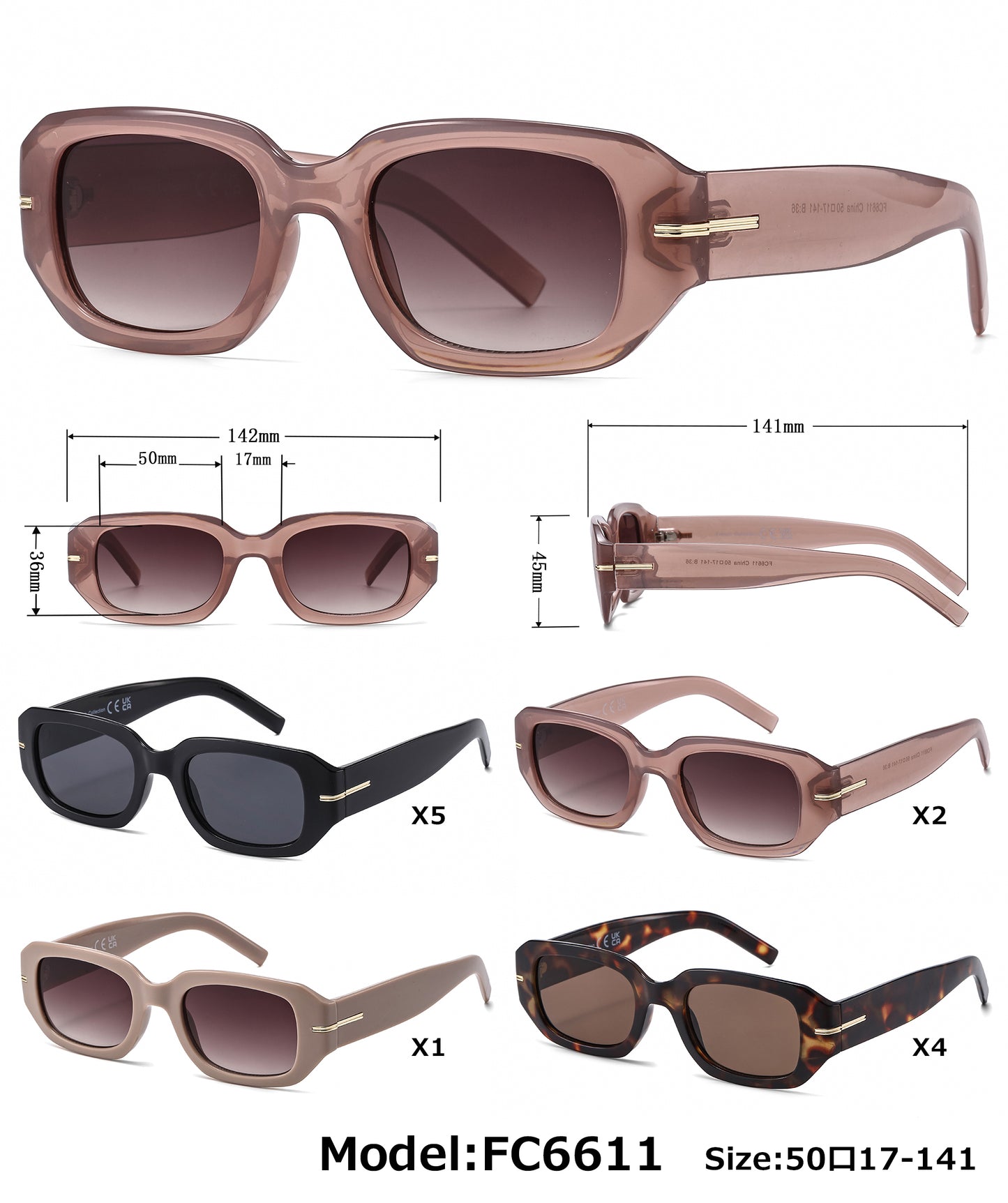 FC 6611 - Rectangular Plastic Sunglasses