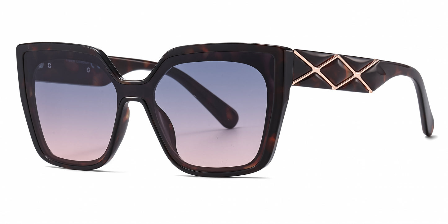 FC 6612 - One Piece Lens Square Decorative Temple Plastic Sunglasses