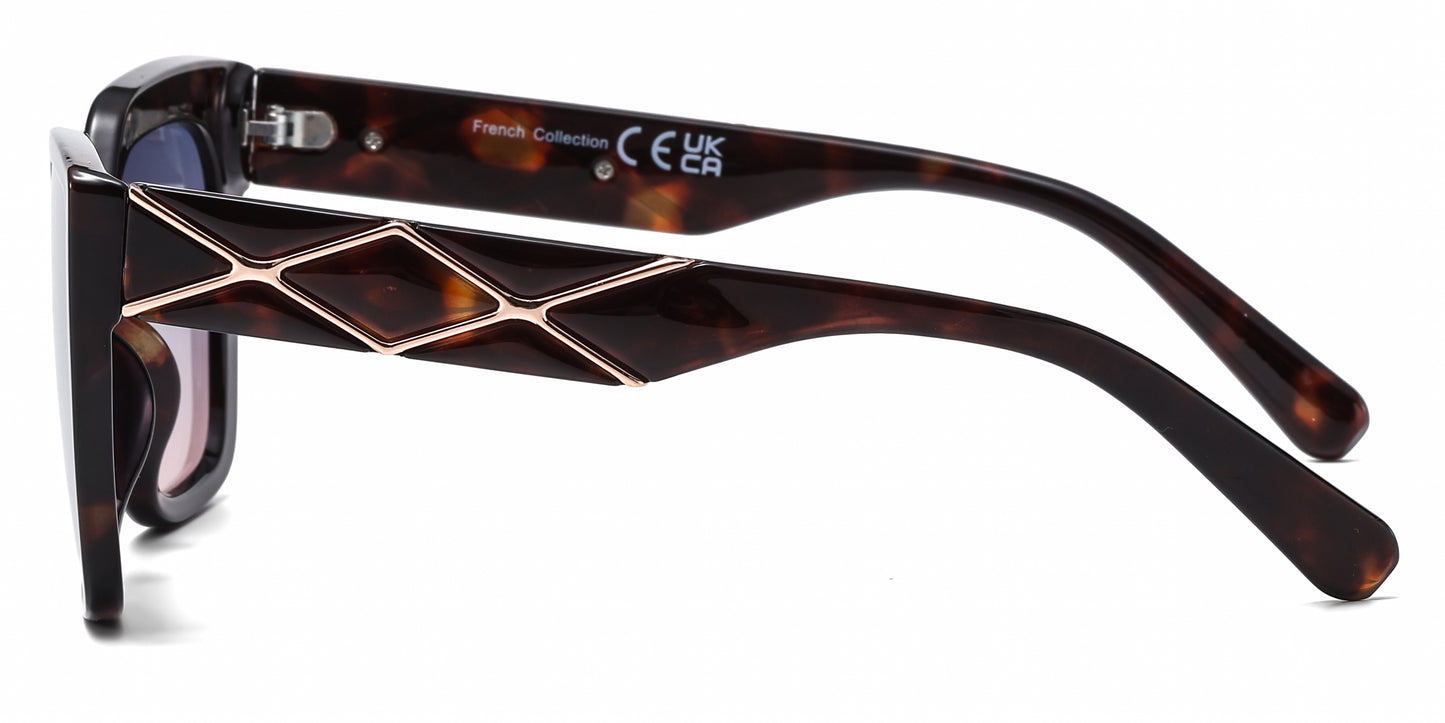 FC 6612 - One Piece Lens Square Decorative Temple Plastic Sunglasses