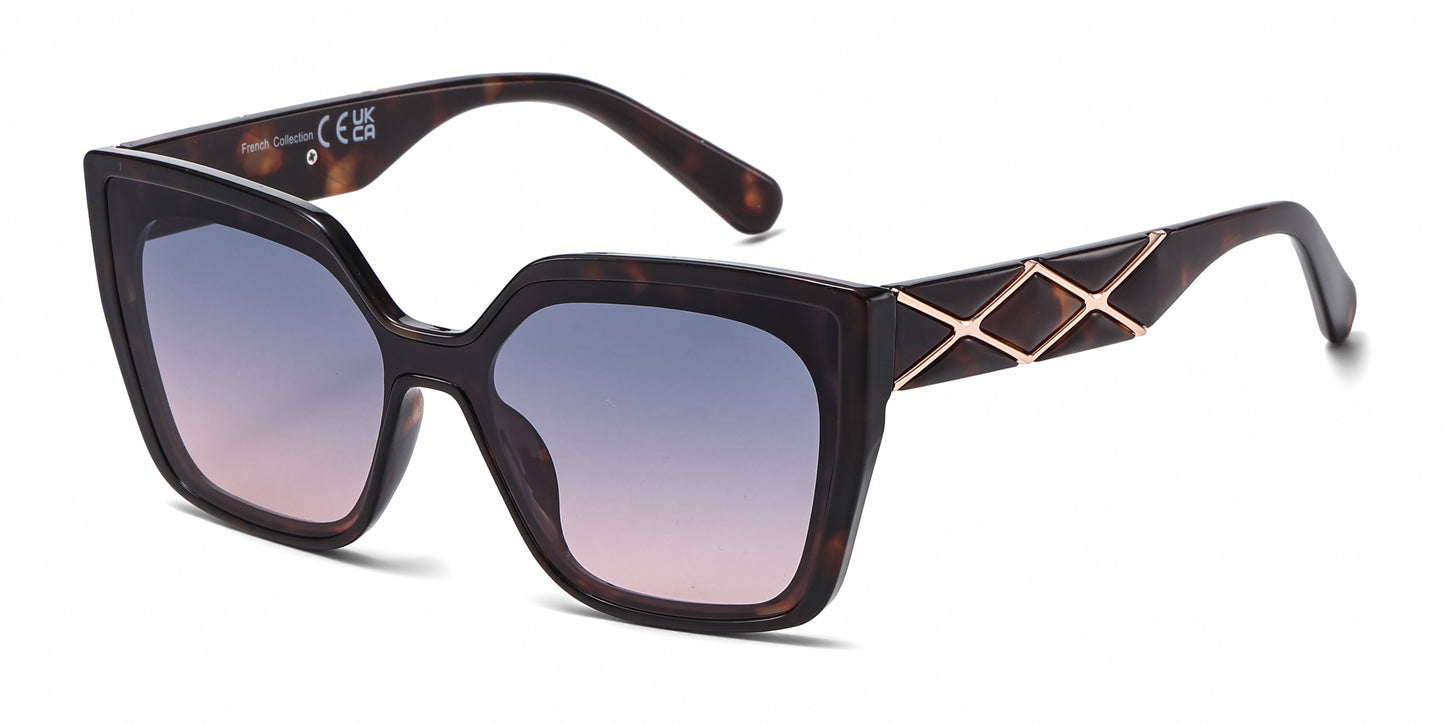 FC 6612 - One Piece Lens Square Decorative Temple Plastic Sunglasses