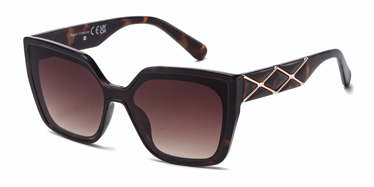 FC 6612 - One Piece Lens Square Decorative Temple Plastic Sunglasses