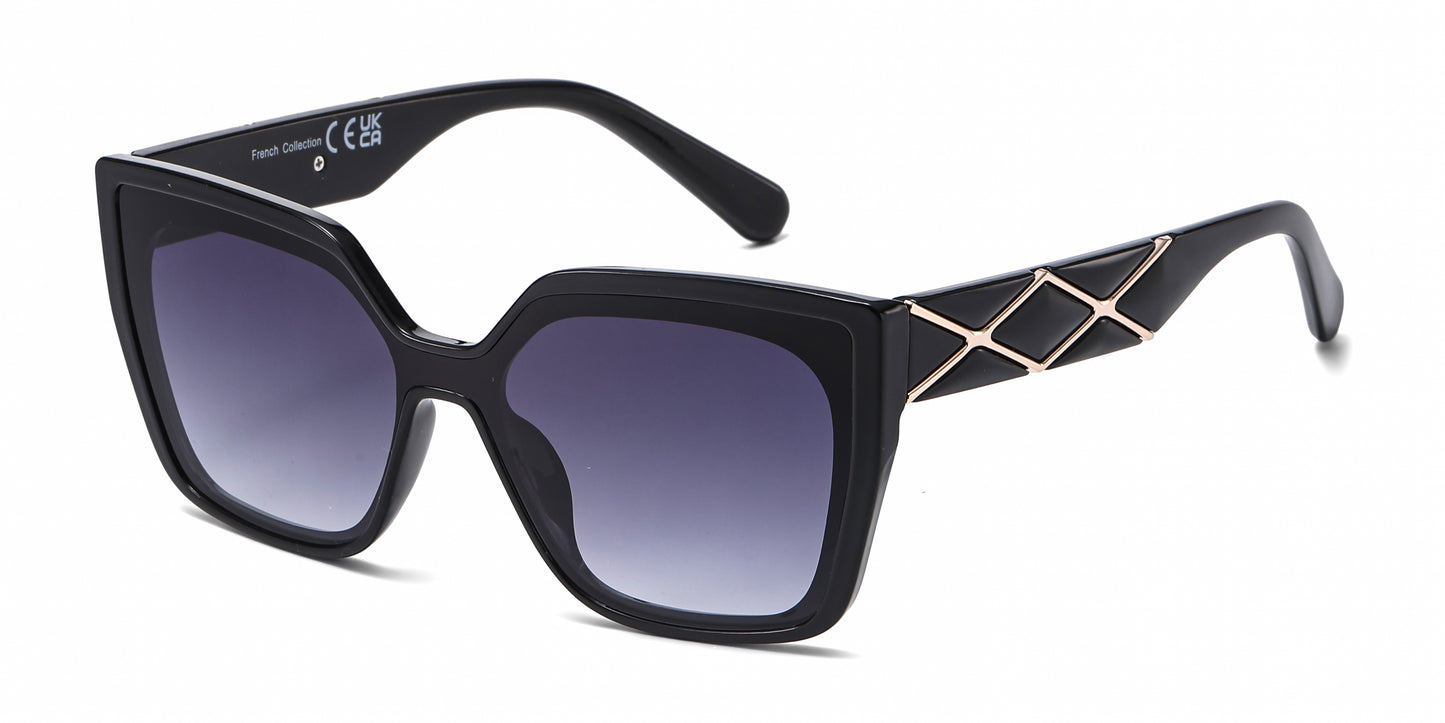 FC 6612 - One Piece Lens Square Decorative Temple Plastic Sunglasses