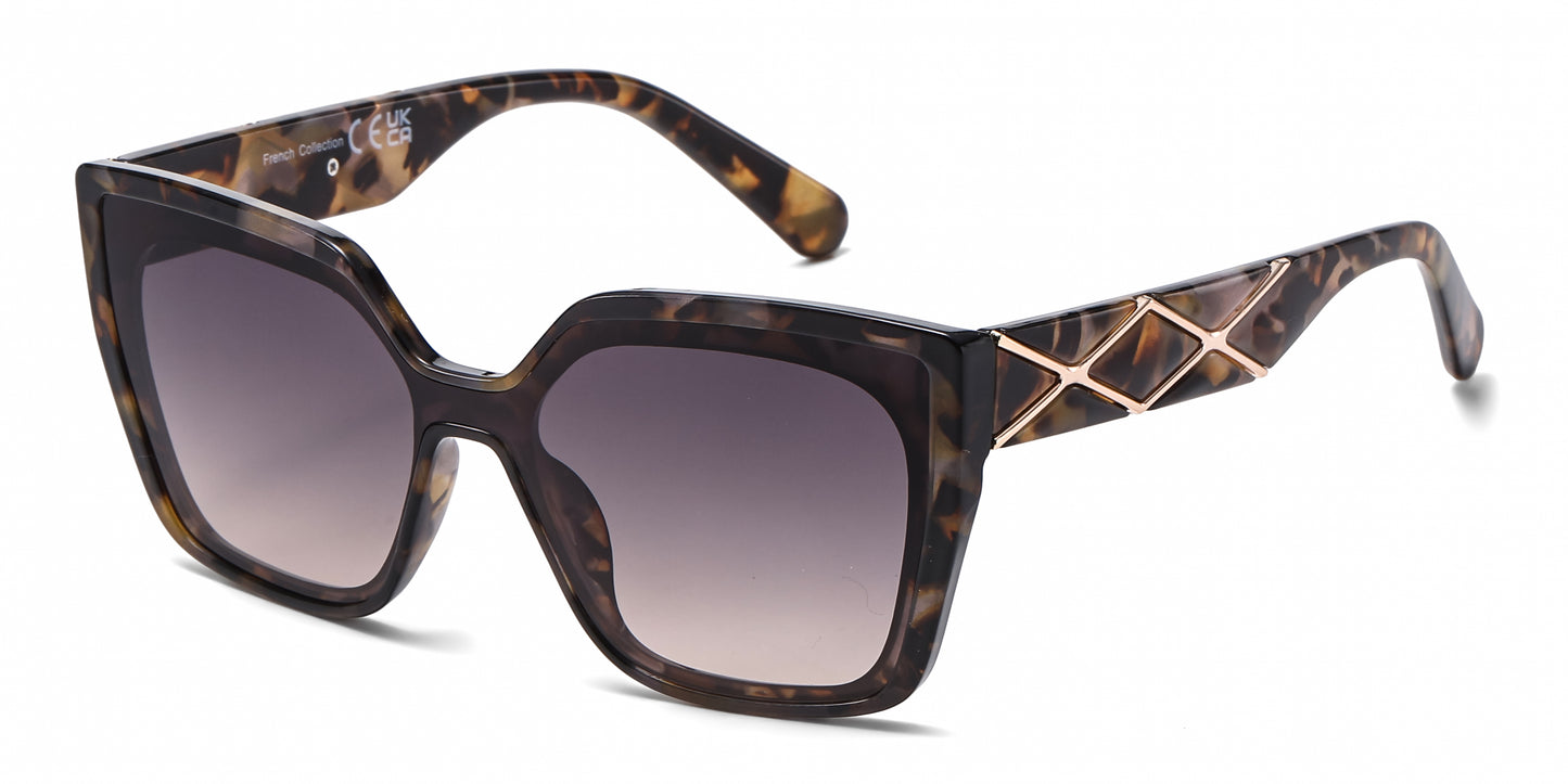 FC 6612 - One Piece Lens Square Decorative Temple Plastic Sunglasses