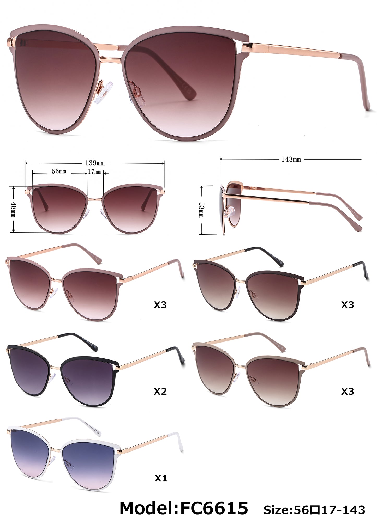 FC 6615 - Metal Cat Eye Butterfly Sunglasses
