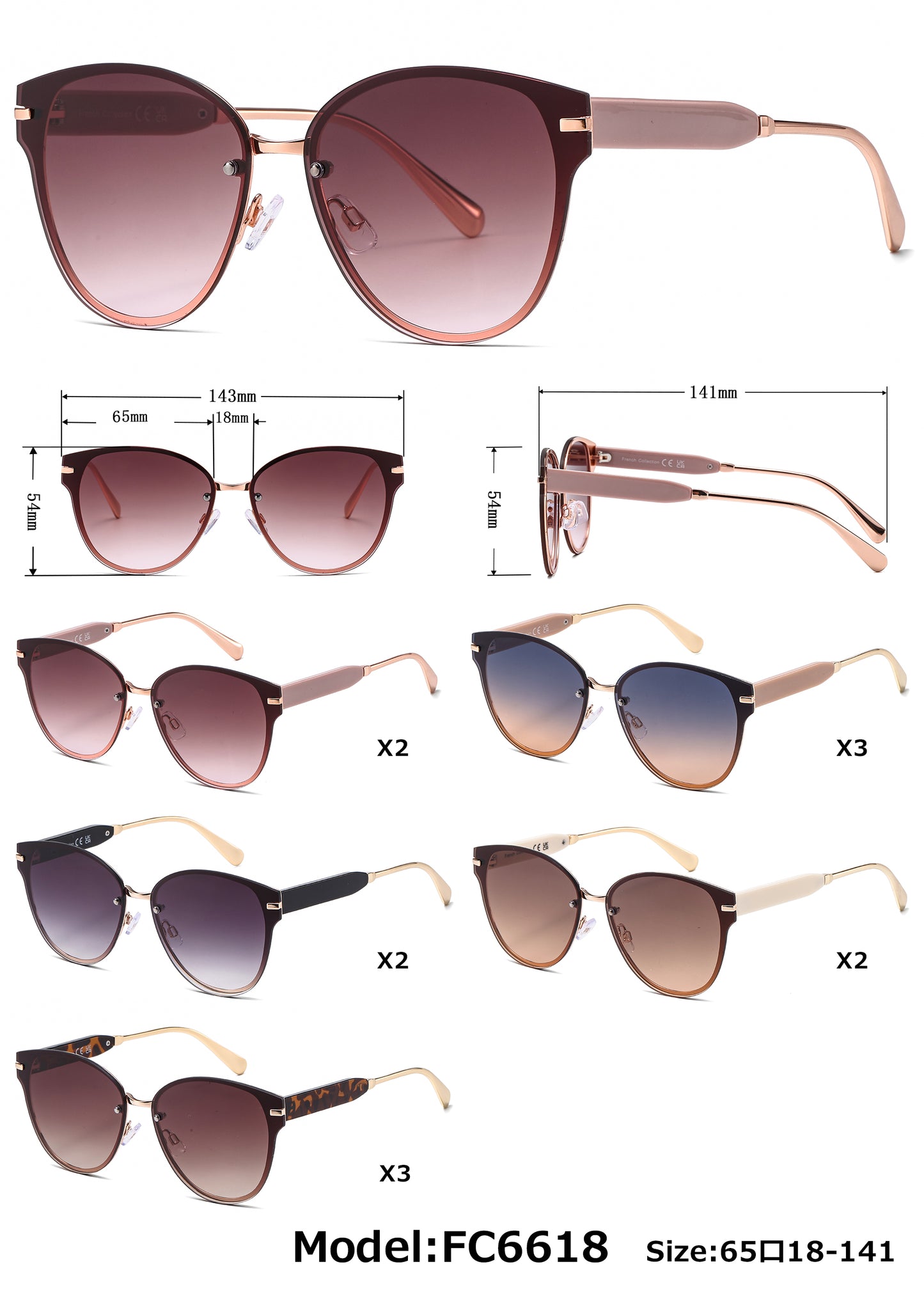 FC 6618 - Rimless Round Metal Sunglasses