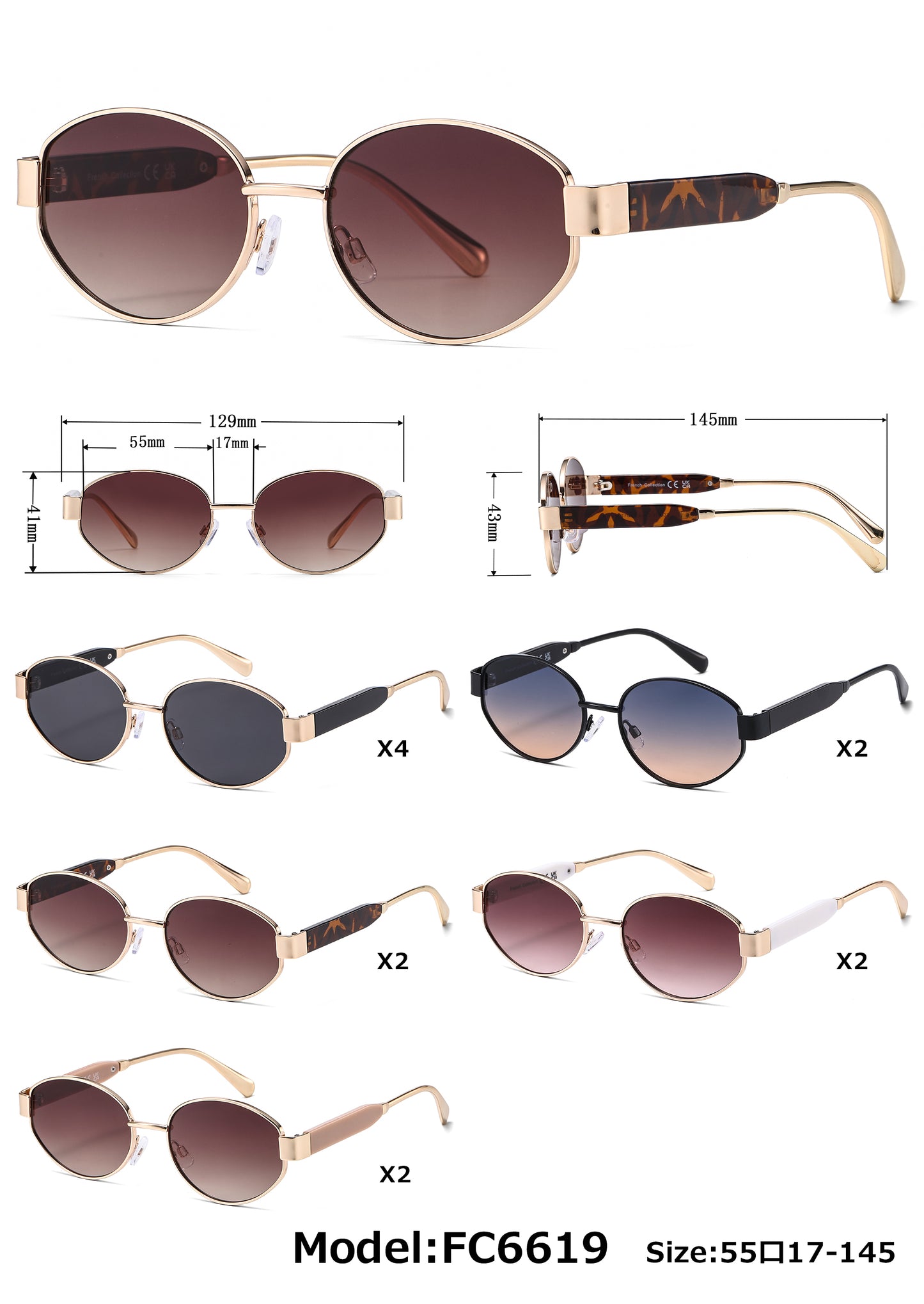 FC 6619 - Classic Oval Metal Sunglasses