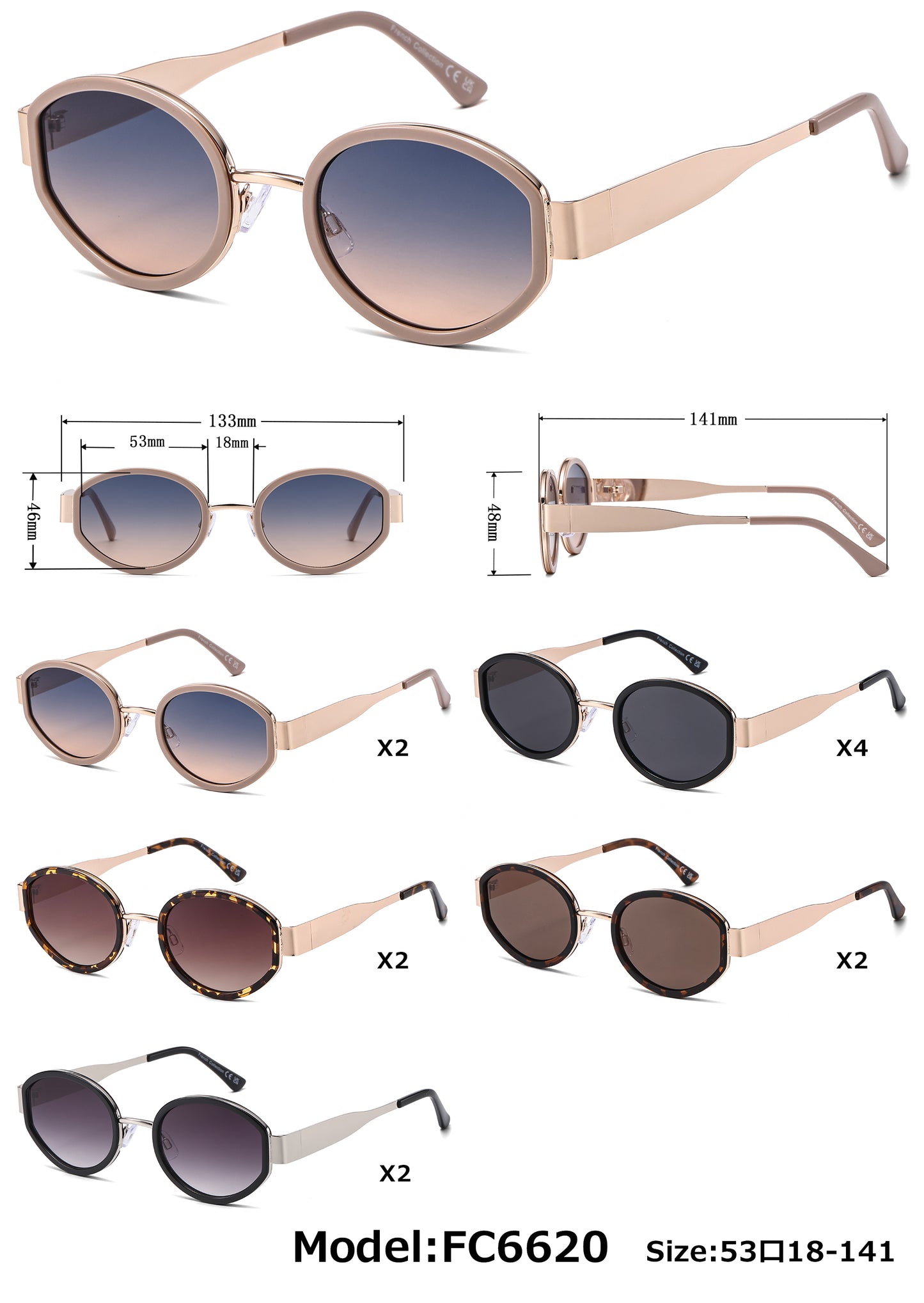 FC 6620 - Oval Fashion Metal Sunglasses