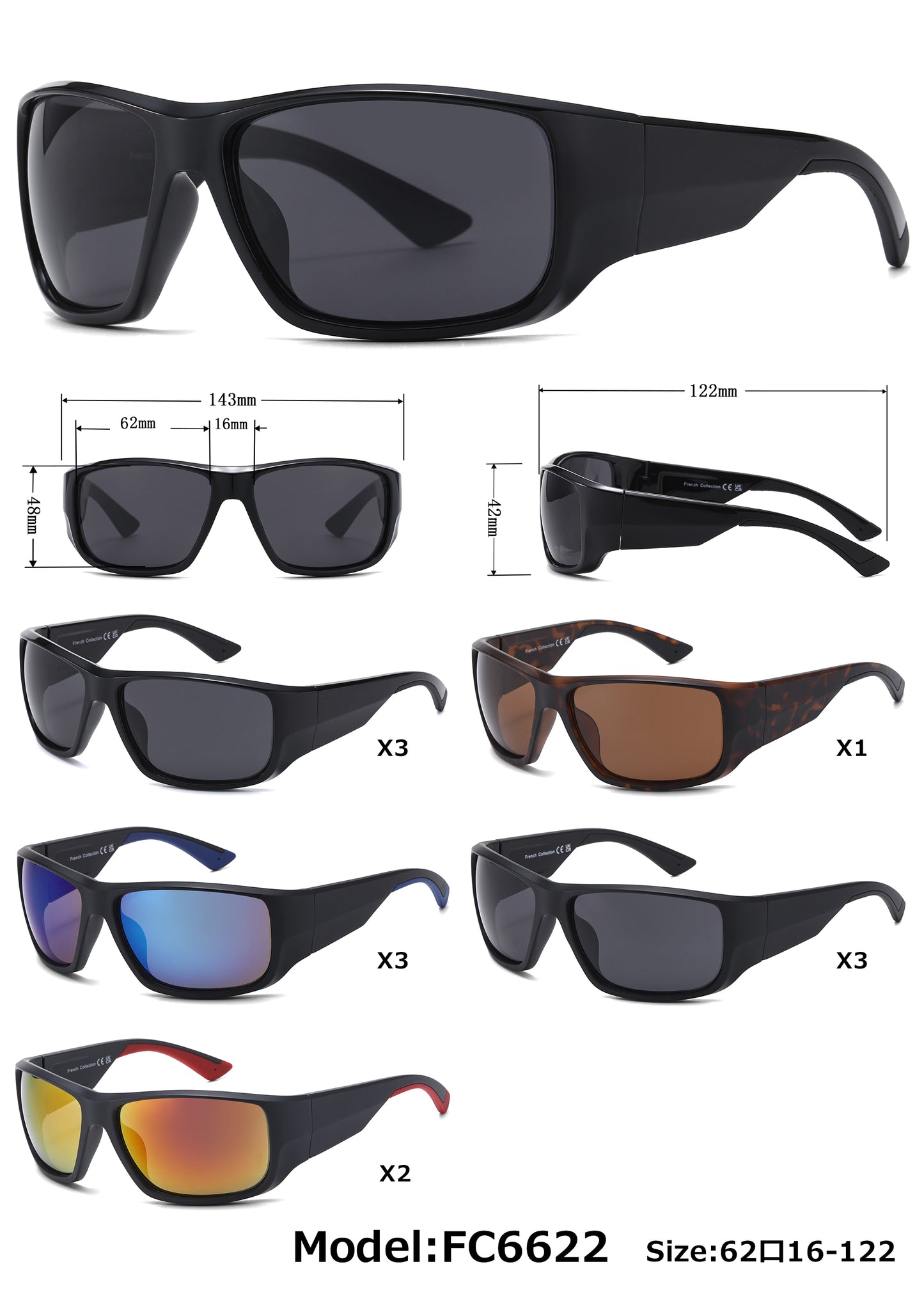 FC 6622 - Men Rectangular Sport Plastic Sunglasses