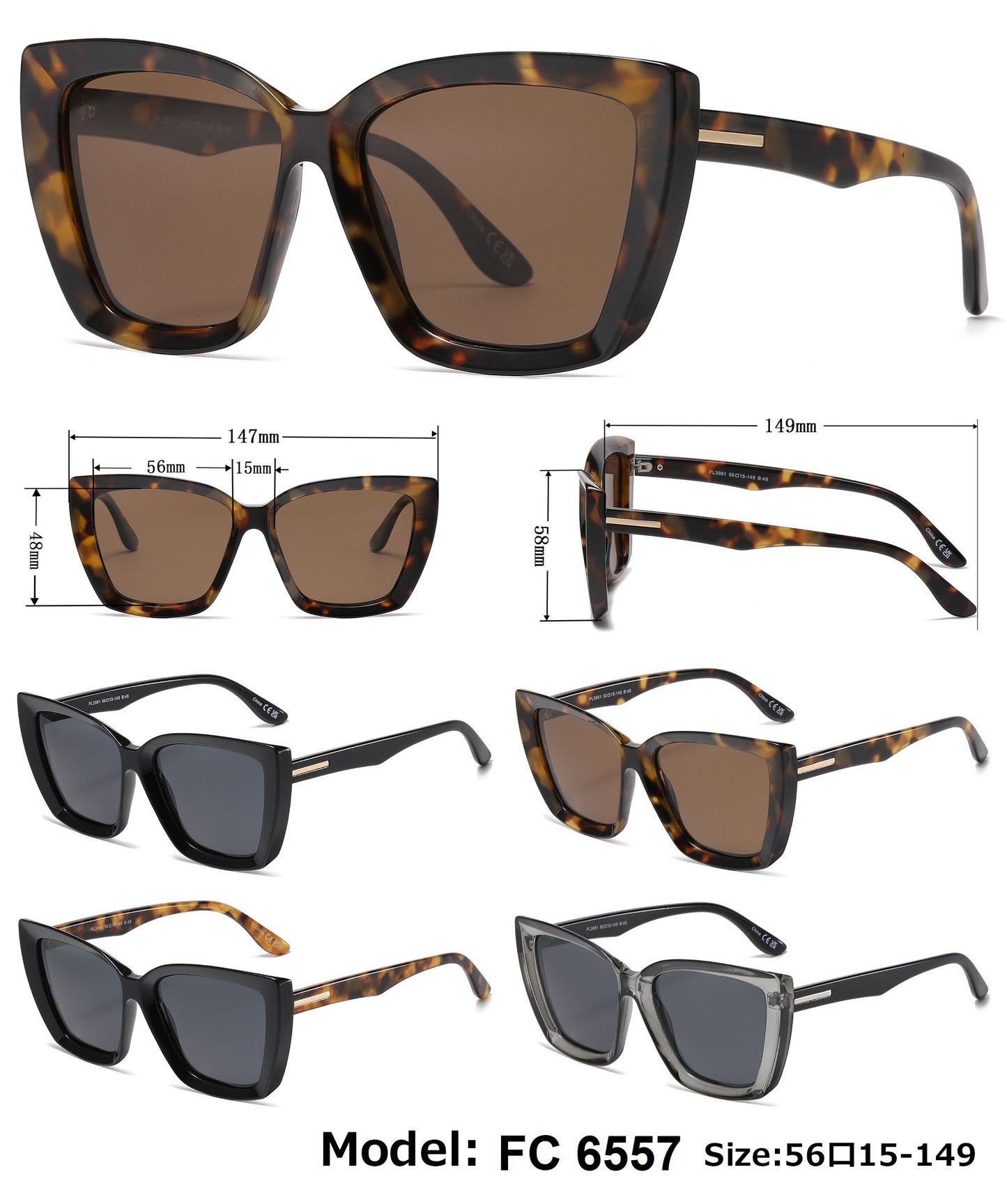 FC 6557 - Fashion Plastic Cat Eye Sunglasses