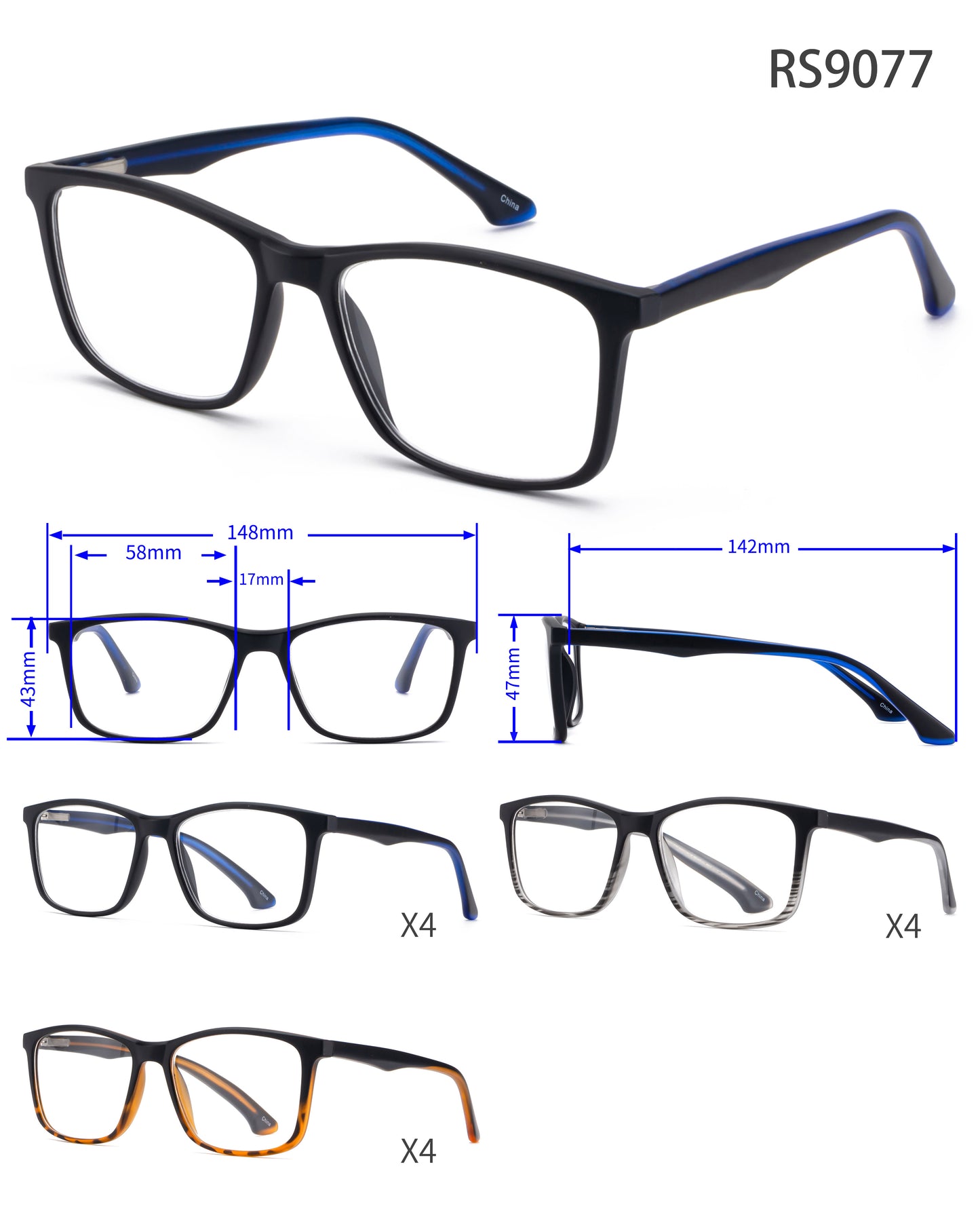 RS 1315-9077 - Men Wide Plastic Reading Glasses With Spring Hinge