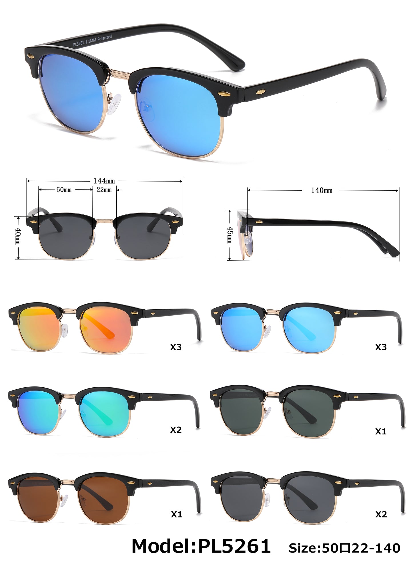 PL 5261 - Classic Half Rimmed Plastic Polarized Sunglasses