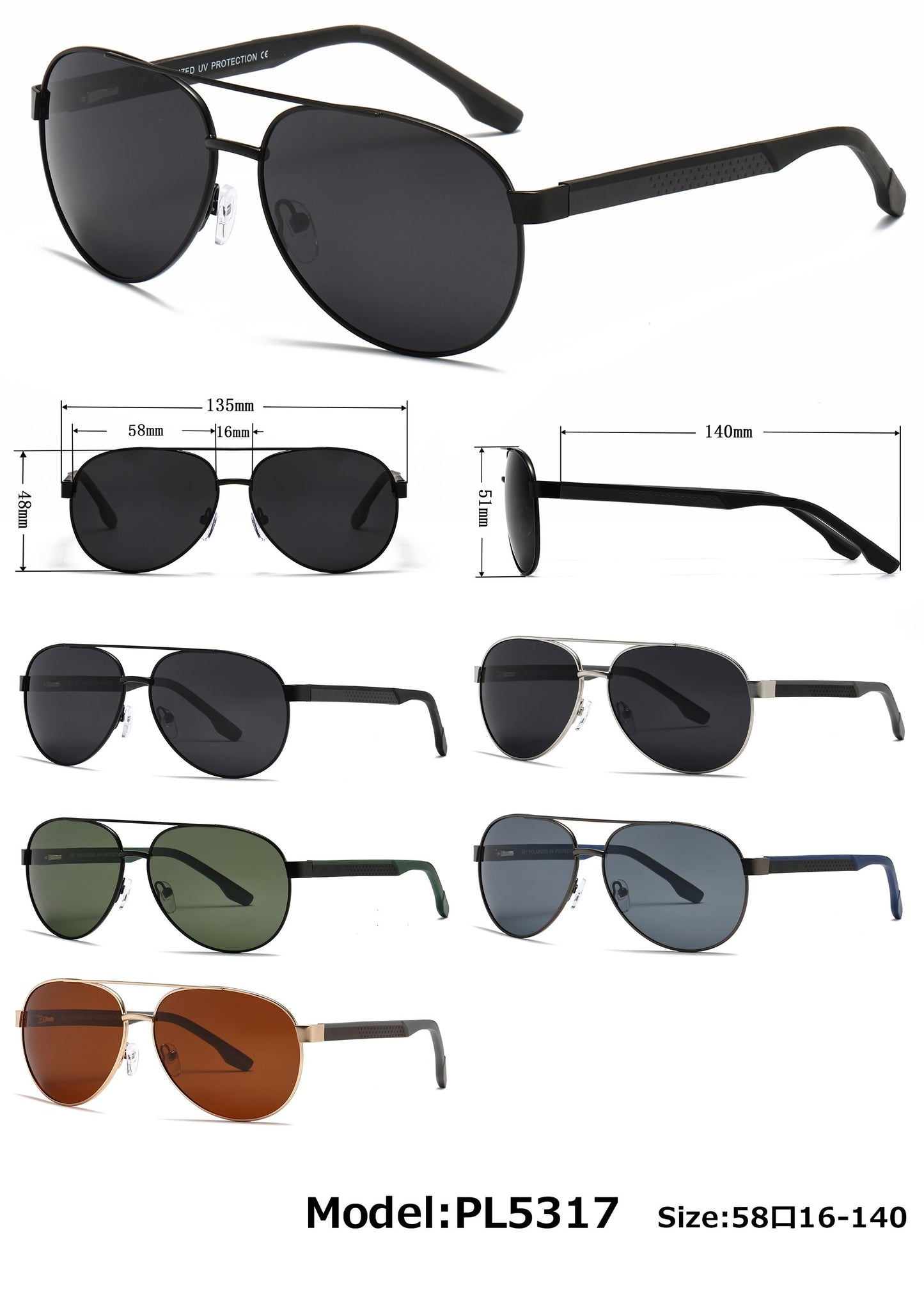 PL 5317 - Polarized Metal Oval Shaped Sunglasses