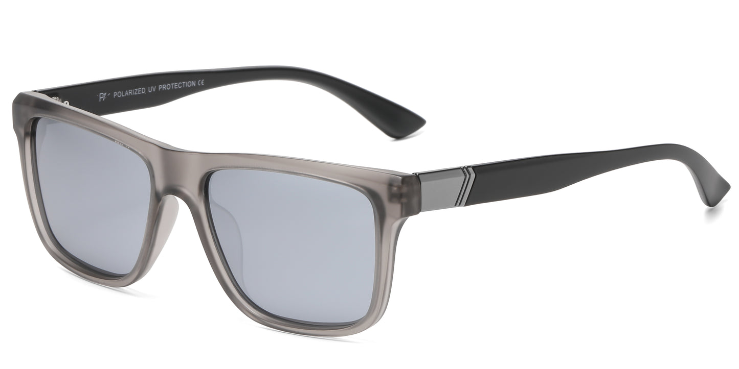 PL 5319 - Rectangular Men Sport Polarized Plastic Sunglasses with Color Mirror Lens
