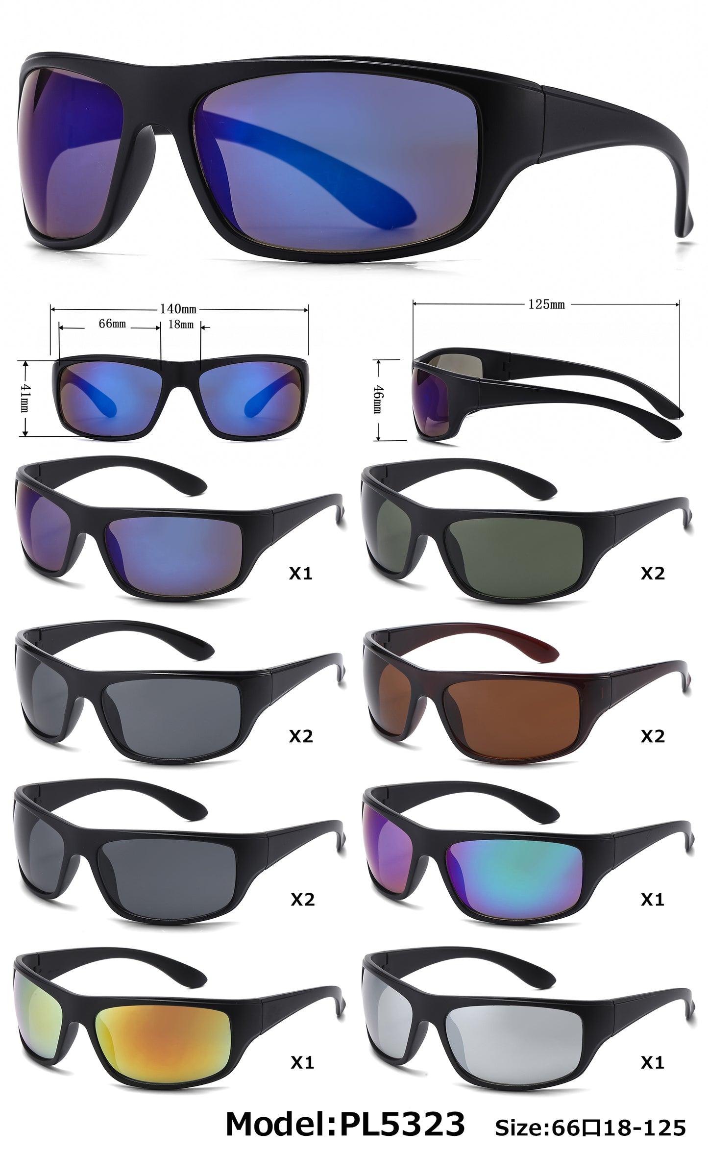 PL 5323 - Men Sport Wrap Around Plastic Sunglasses