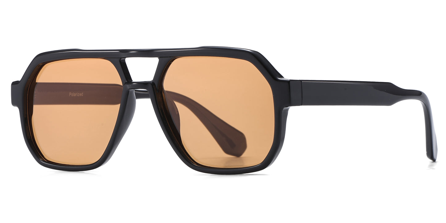 PL 5857 - Square Brow Bar Polarized Plastic Sunglasses