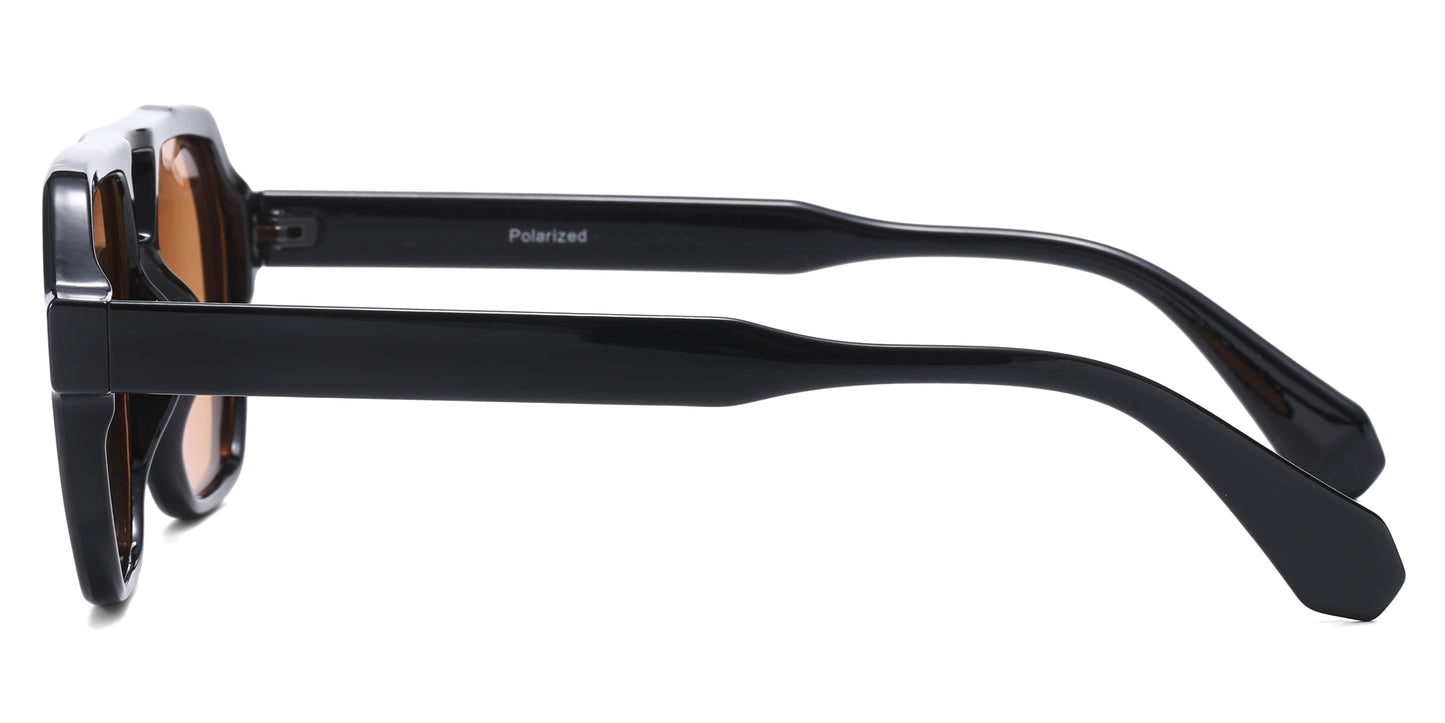 PL 5857 - Square Brow Bar Polarized Plastic Sunglasses