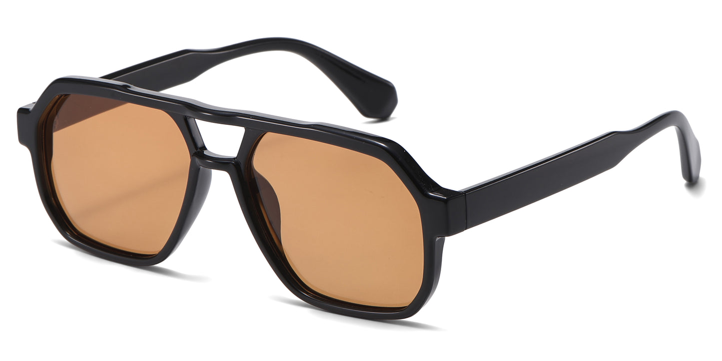 PL 5857 - Square Brow Bar Polarized Plastic Sunglasses