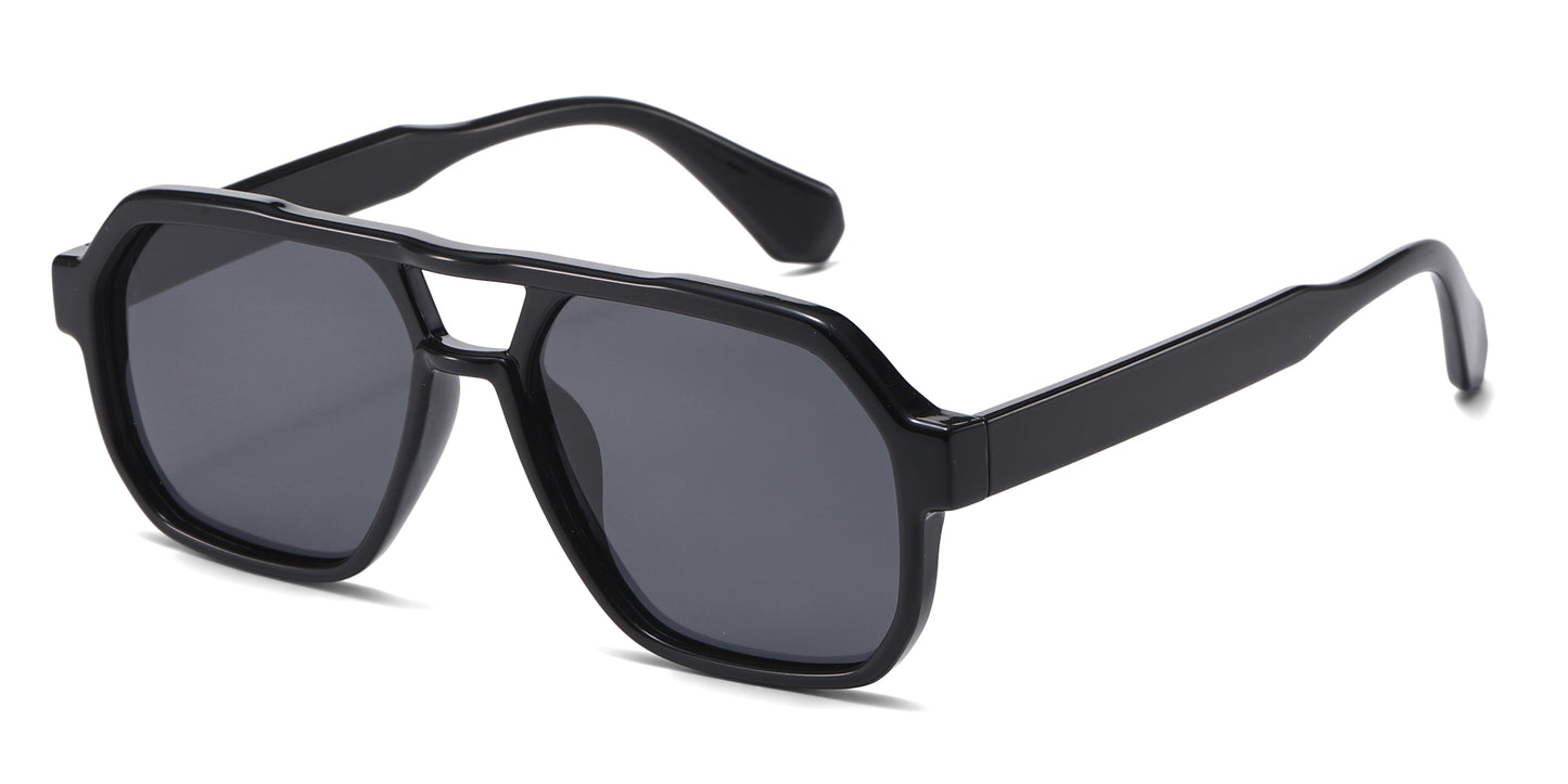 PL 5857 - Square Brow Bar Polarized Plastic Sunglasses