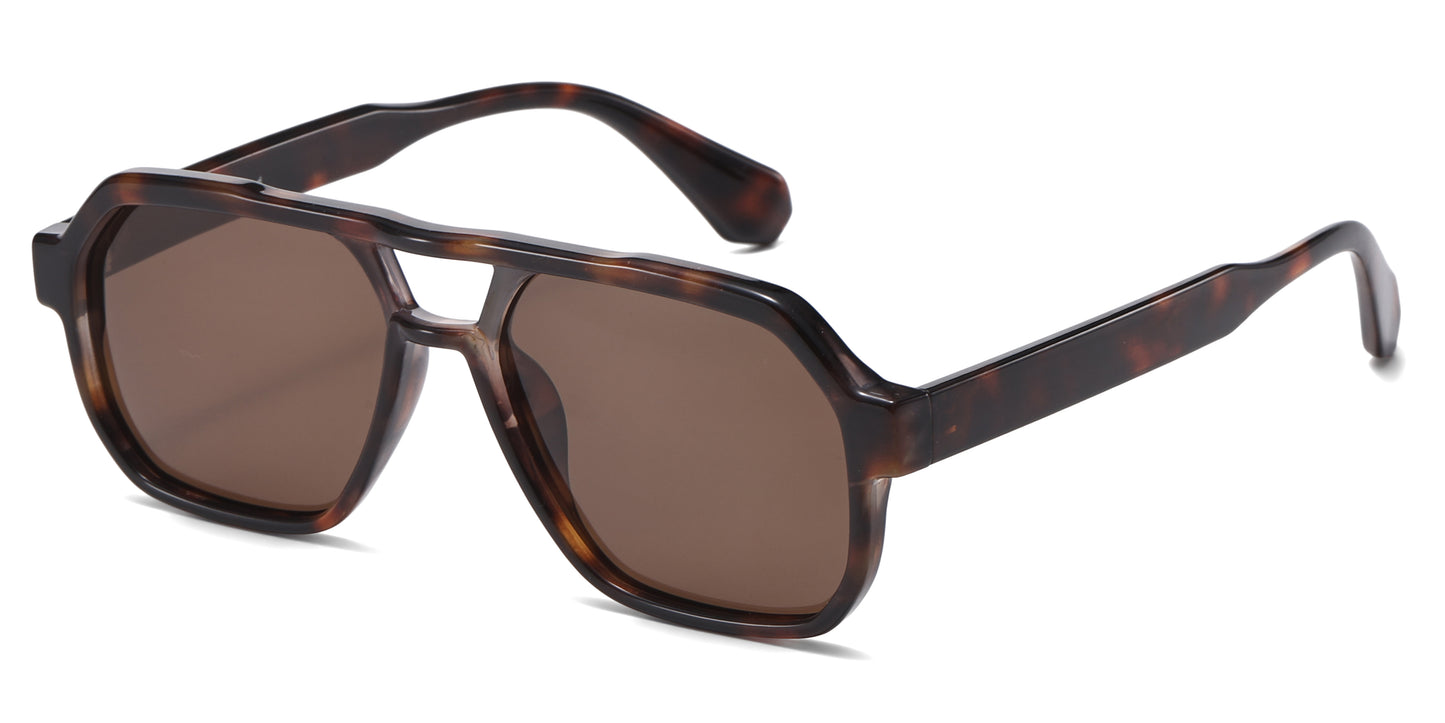PL 5857 - Square Brow Bar Polarized Plastic Sunglasses
