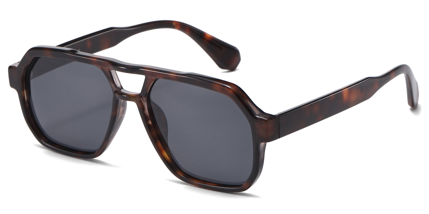 PL 5857 - Square Brow Bar Polarized Plastic Sunglasses