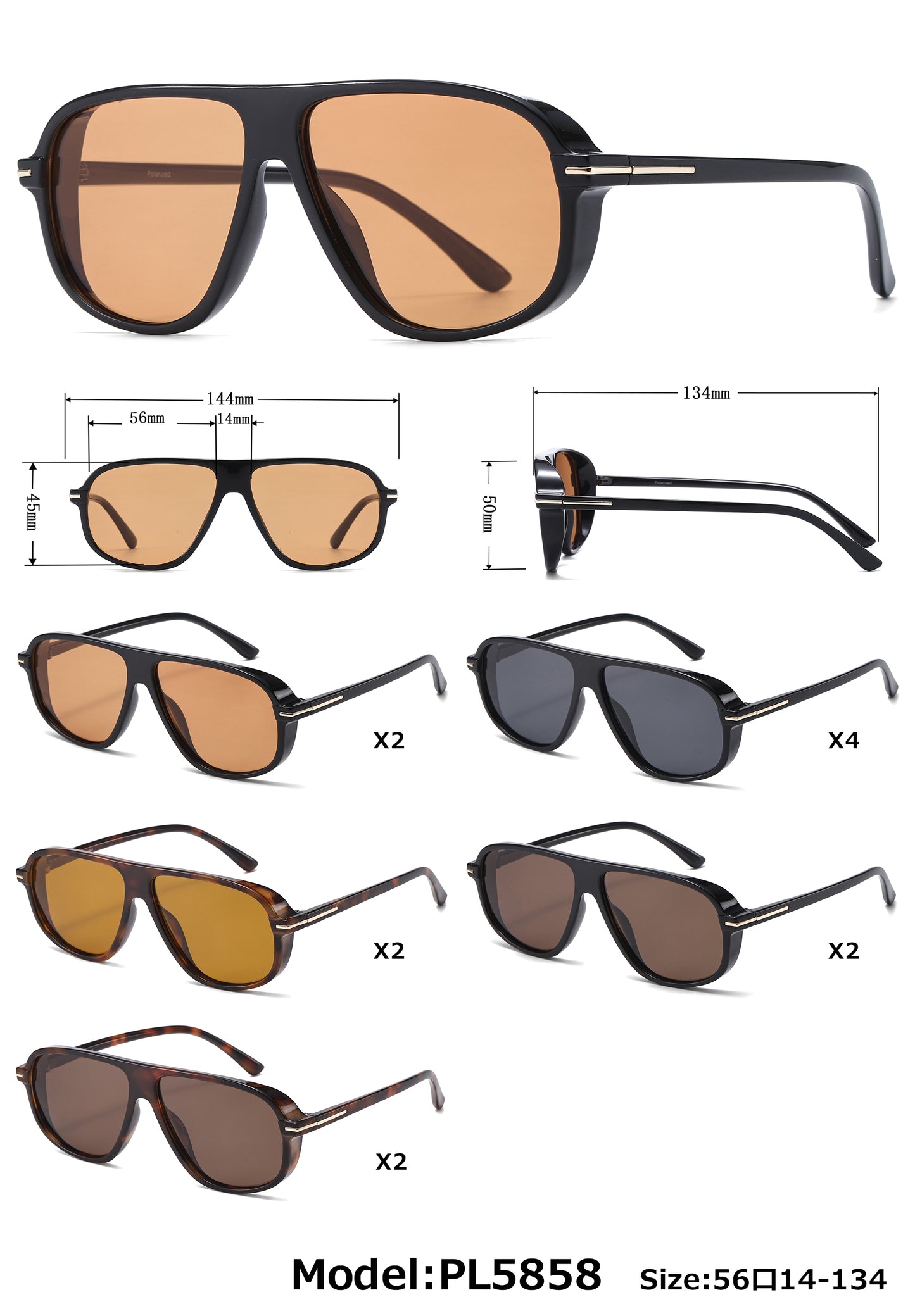 PL 5858 - Square Polarized Aviator Plastic Sunglasses