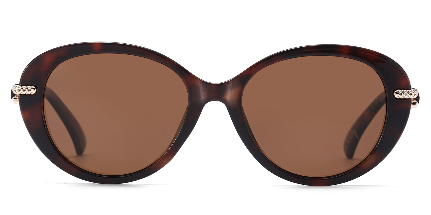 PL 5859 - Polarized Women Round Cat Eye Plastic Sunglasses