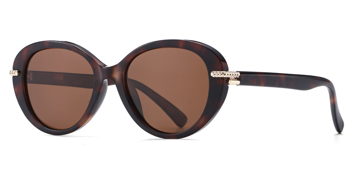 PL 5859 - Polarized Women Round Cat Eye Plastic Sunglasses