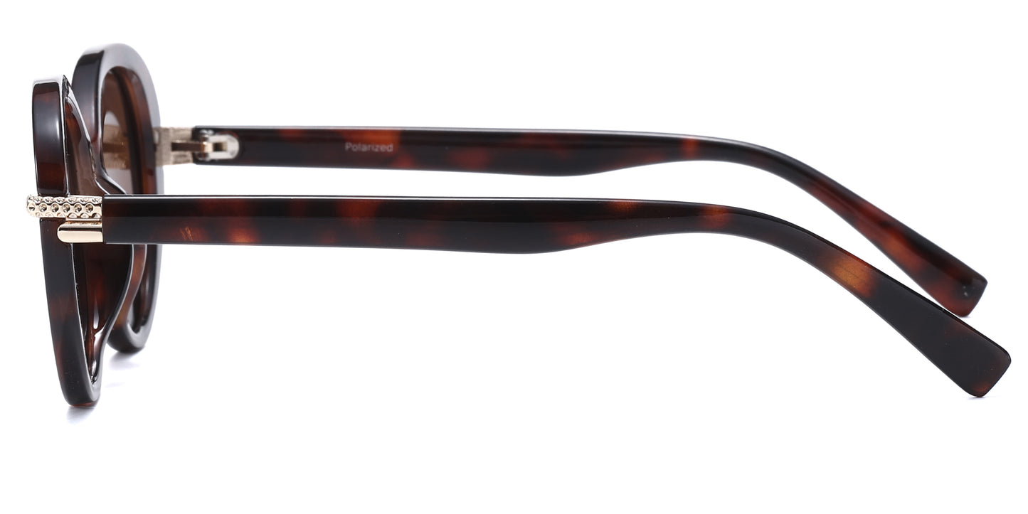 PL 5859 - Polarized Women Round Cat Eye Plastic Sunglasses