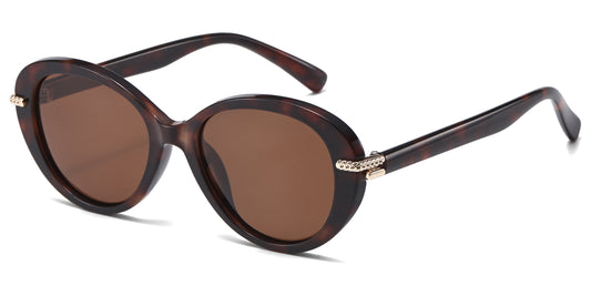 PL 5859 - Polarized Women Round Cat Eye Plastic Sunglasses
