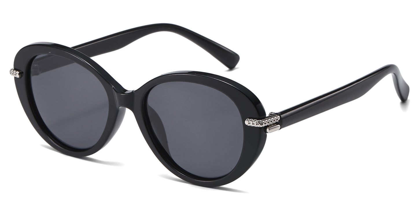 PL 5859 - Polarized Women Round Cat Eye Plastic Sunglasses