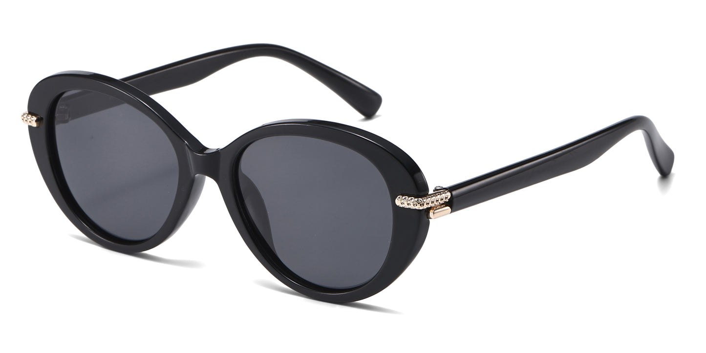 PL 5859 - Polarized Women Round Cat Eye Plastic Sunglasses